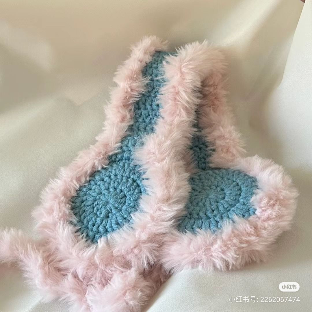 Crochet pattern for pink and blue fluffy ear warmers