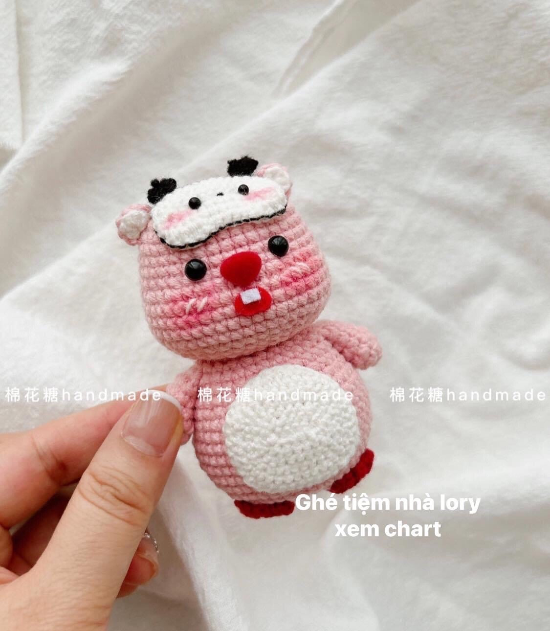 Crochet Pattern for Pink Loopy Rabbit Amigurumi Doll with Cow Sleep Mask