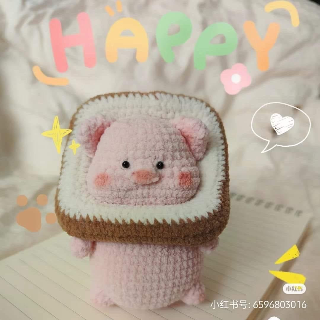 Crochet Pattern for Pink Pig in Toast Sandwich