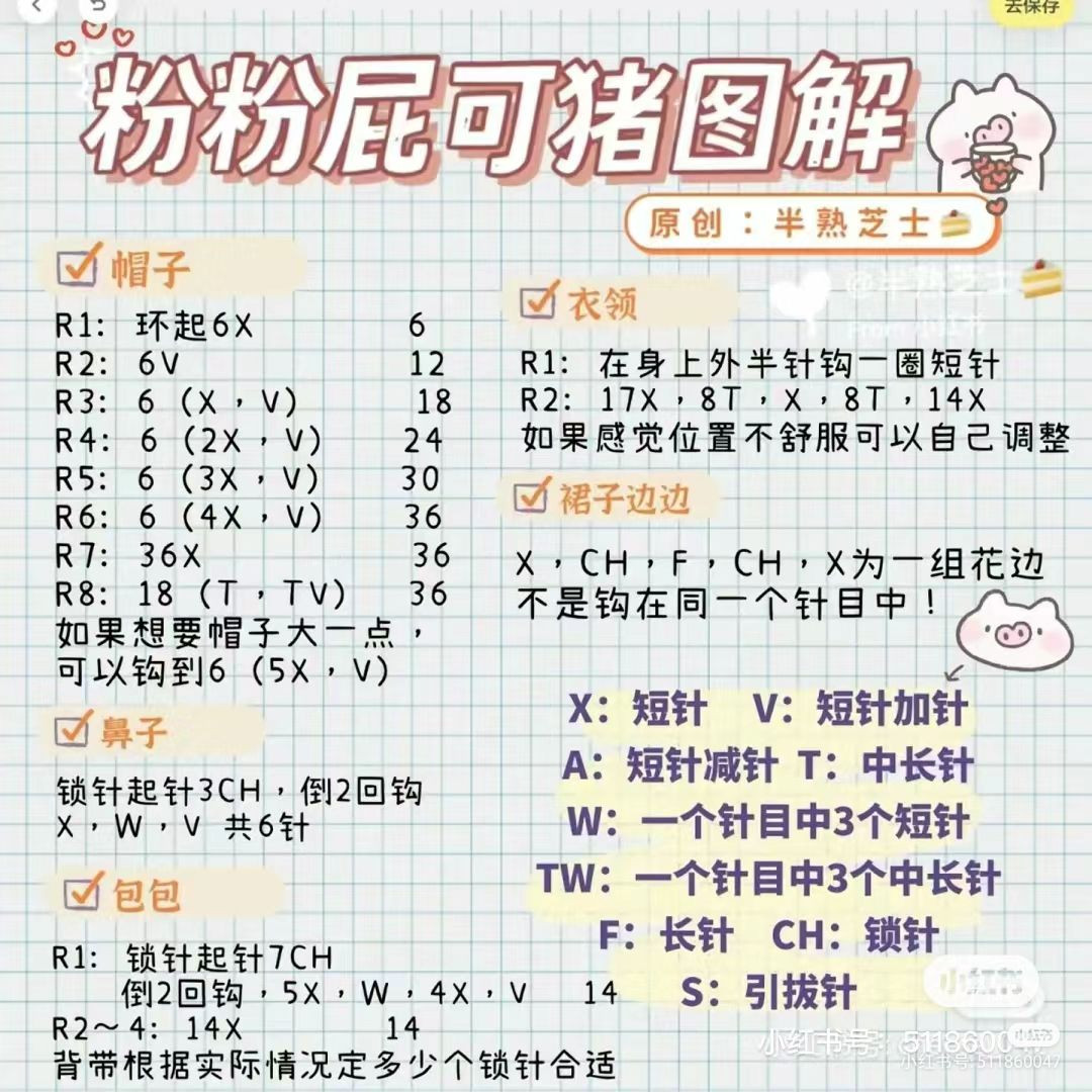 Crochet Pattern for Pink Piggy Amigurumi Doll with Clothes and Accessories