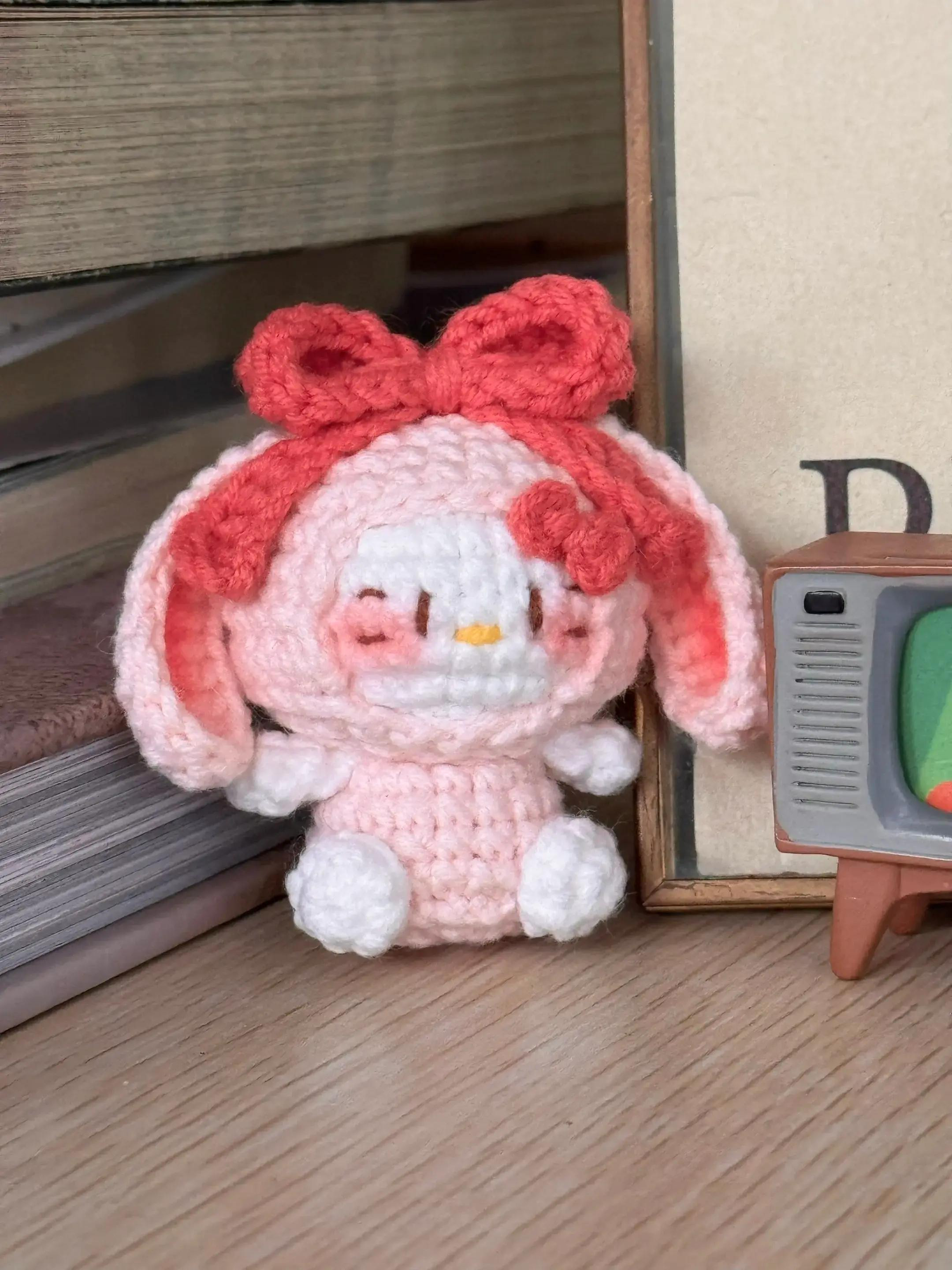 Crochet Pattern for Pink Rabbit Ears Kitty Amigurumi Doll