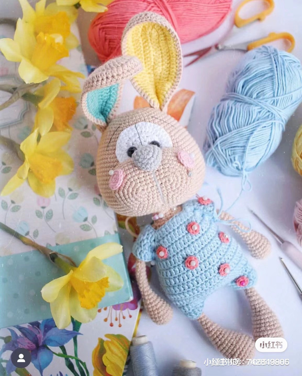 Crochet Pattern for Polka Dot Dress Rabbit Amigurumi Doll