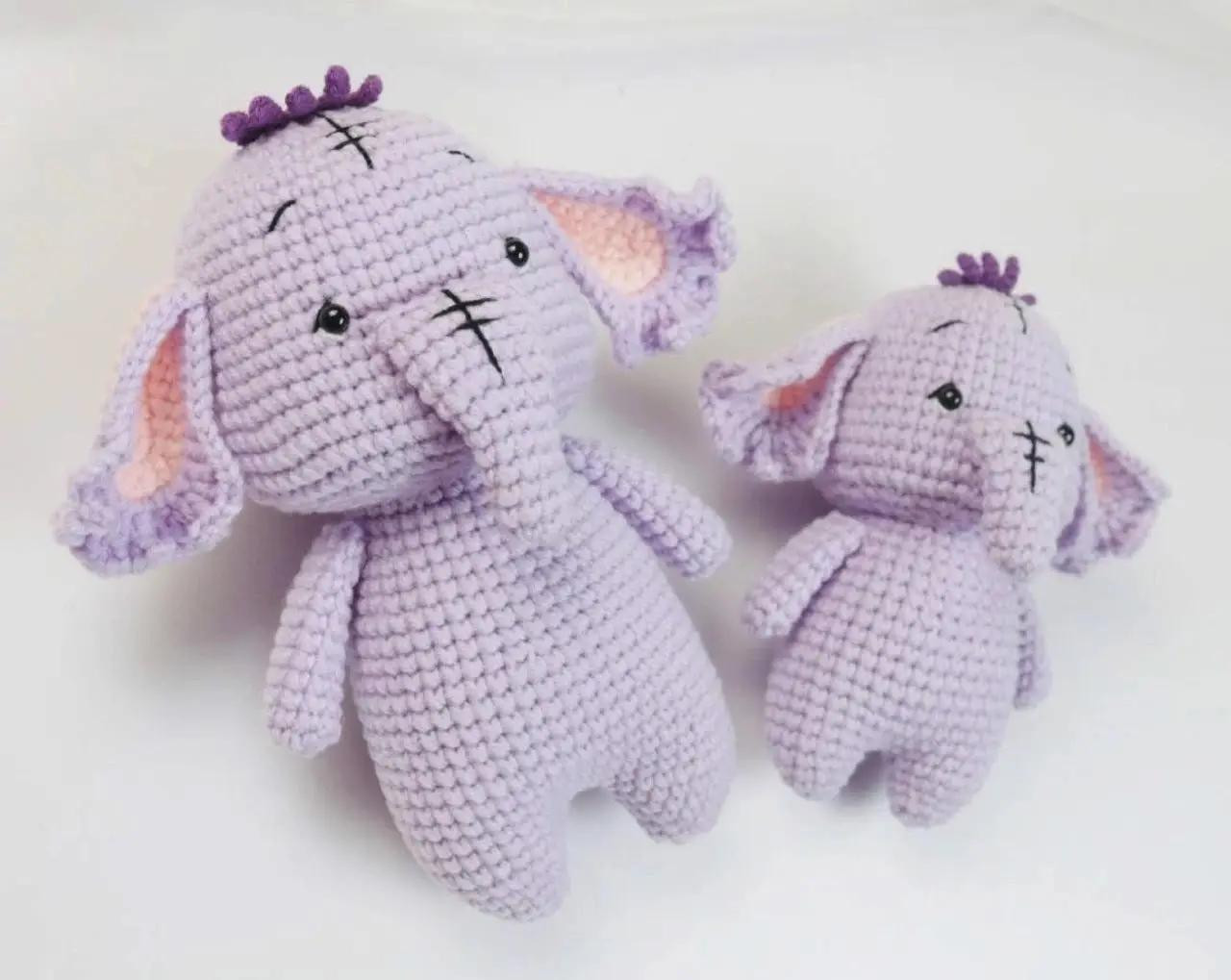 Crochet Pattern for Purple Amigurumi Elephants with Detailed Instructions