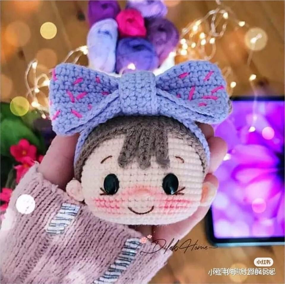 Crochet Pattern for Purple Bow Girl Amigurumi Doll with Detailed Chart