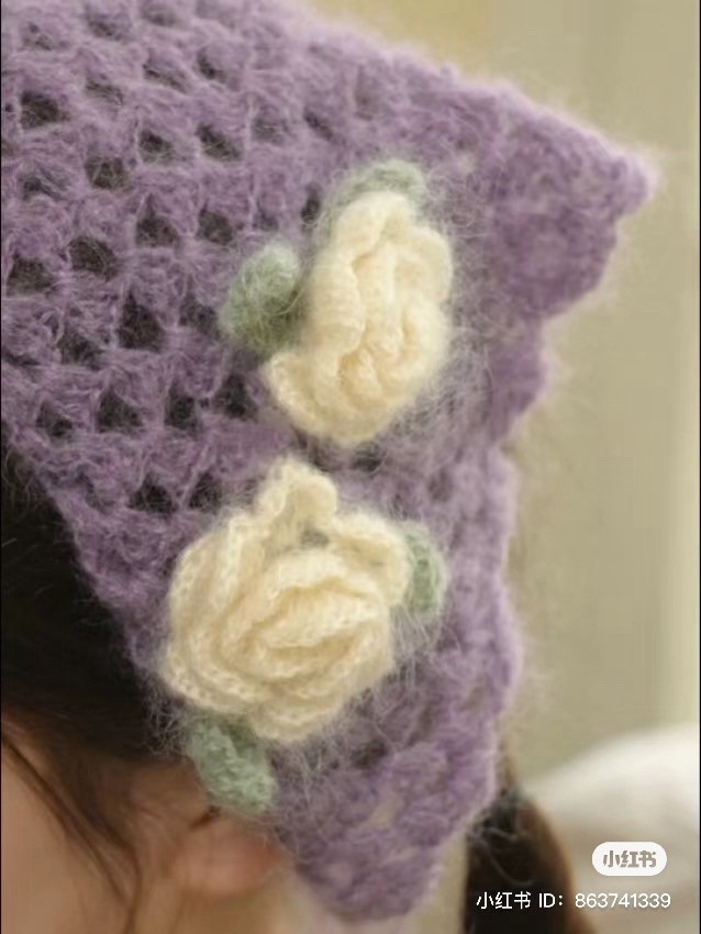 Crochet Pattern for Purple Headscarf with Roses