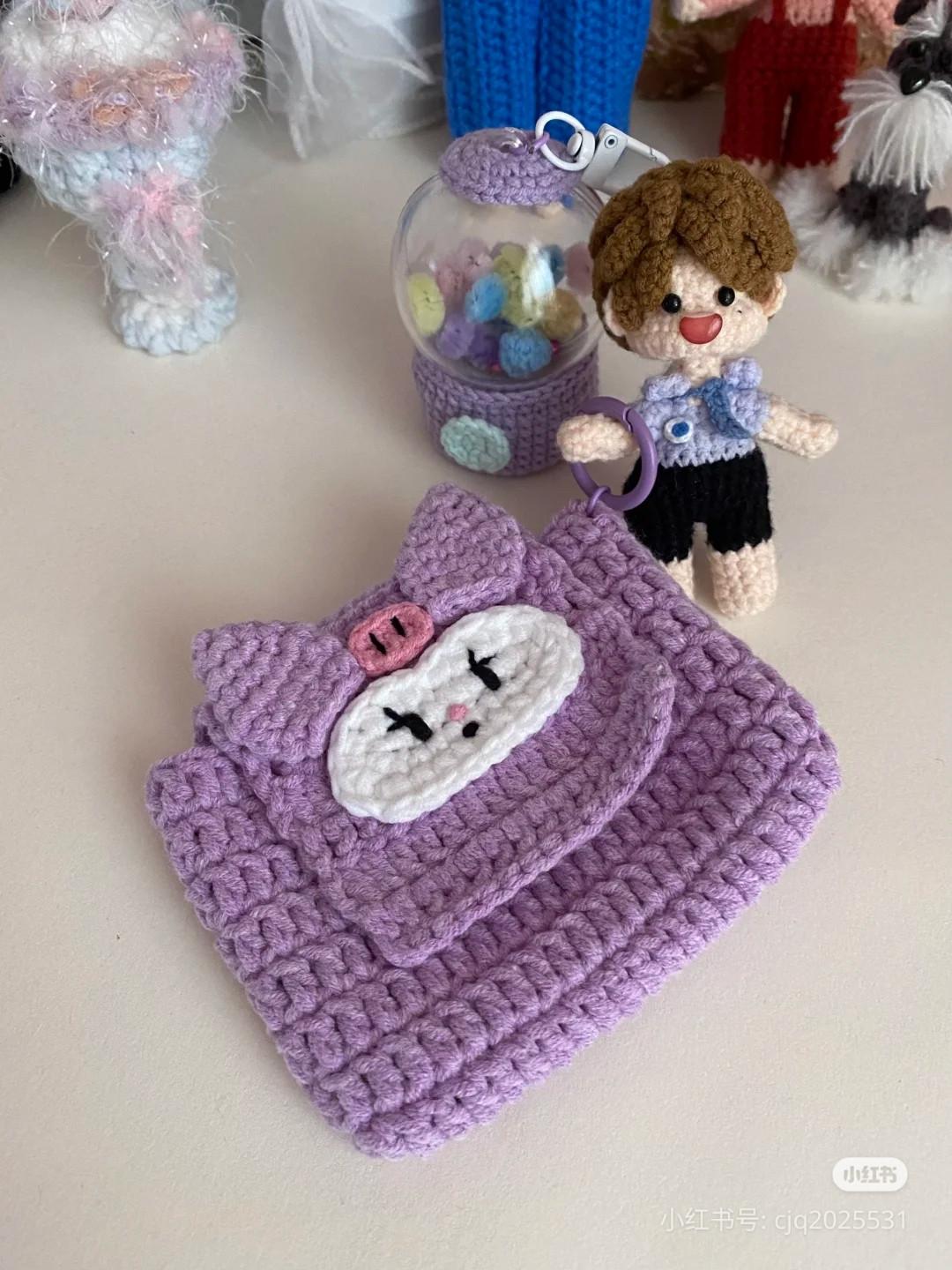 Crochet Pattern for Purple Kuromi Coin Purse with Keychain