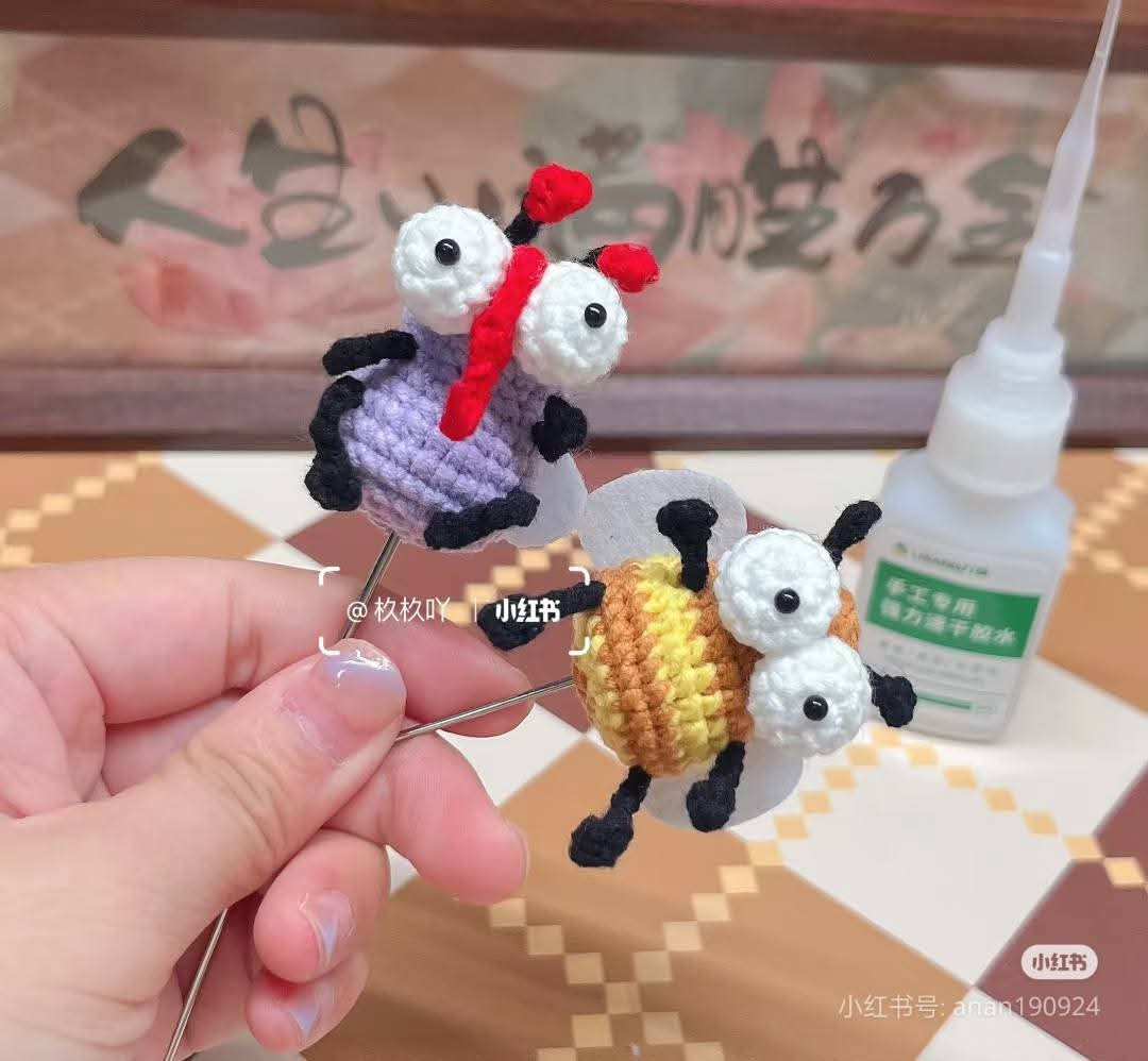 Crochet Pattern for Purple Mosquito and Yellow Bee Amigurumi