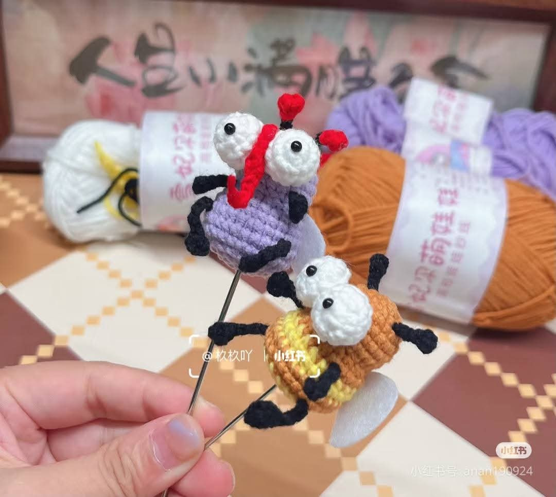 Crochet Pattern for Purple Mosquito and Yellow Bee Amigurumi