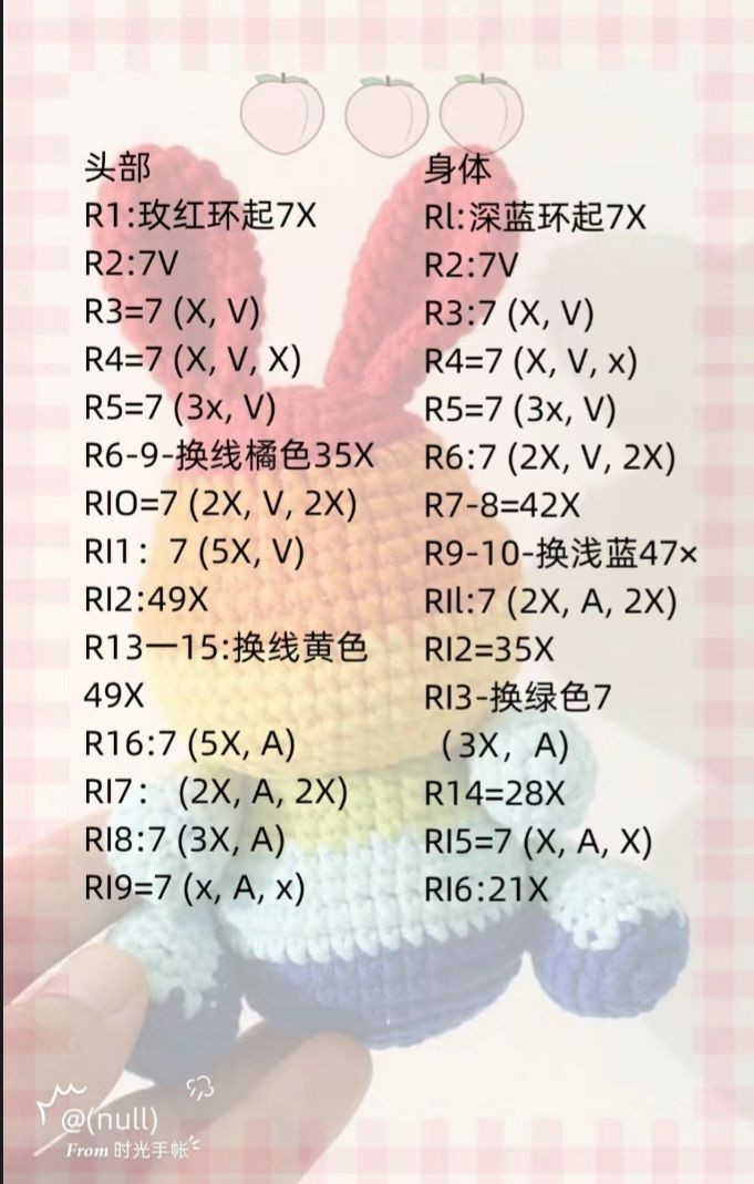 Crochet Pattern for Rainbow Gradient Bunny Amigurumi Doll