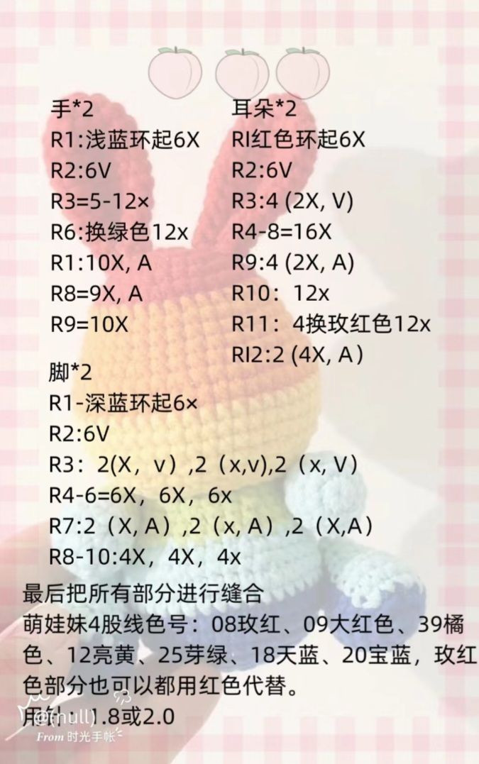 Crochet Pattern for Rainbow Gradient Bunny Amigurumi Doll