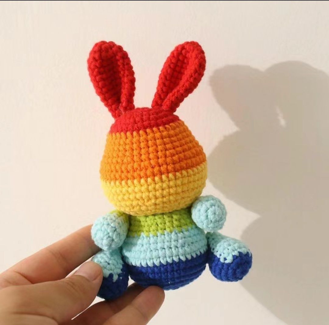 Crochet Pattern for Rainbow Gradient Bunny Amigurumi Doll