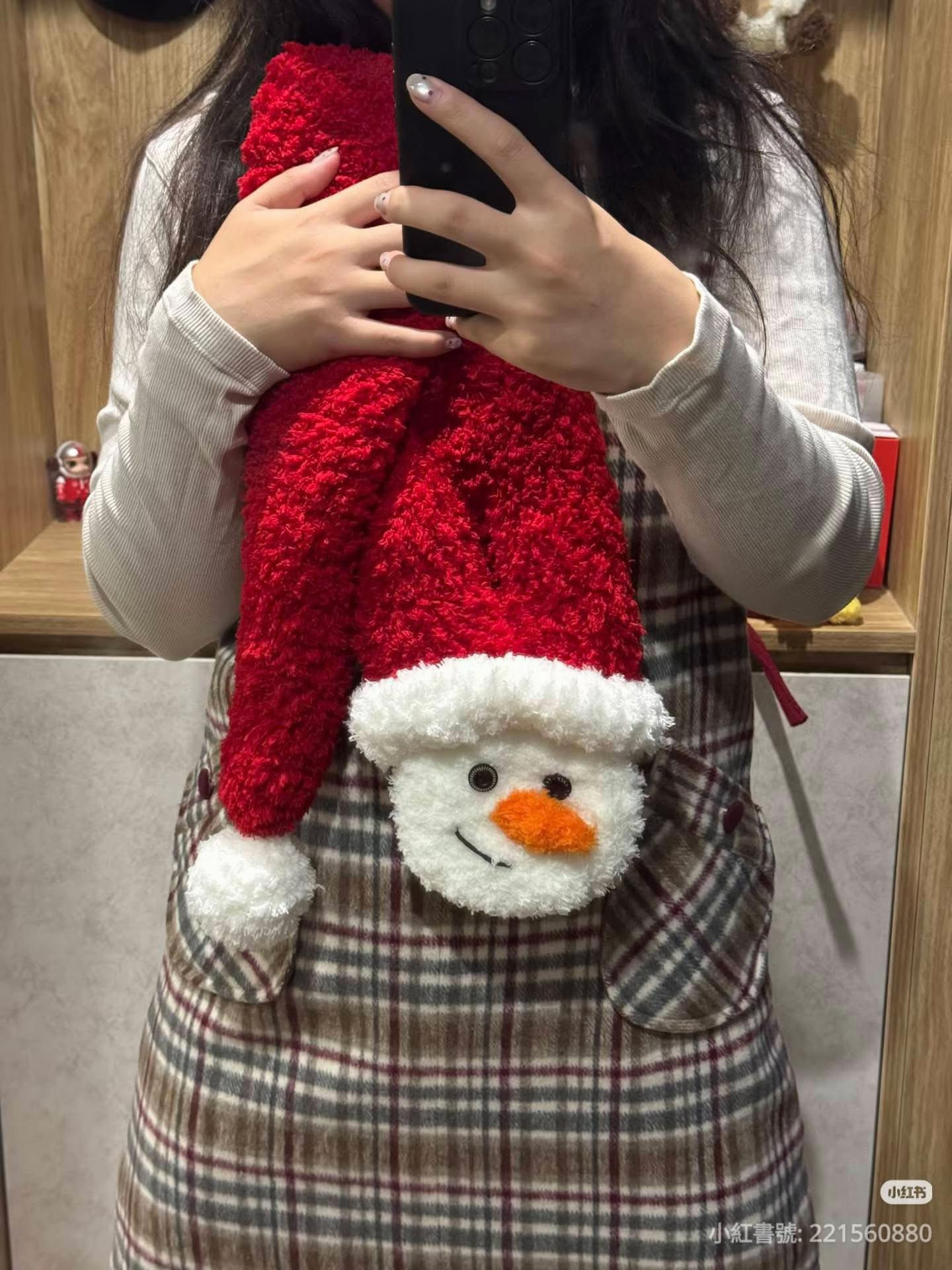 Crochet Pattern for Red Santa Hat Snowman Scarf with Coral Fleece Yarn