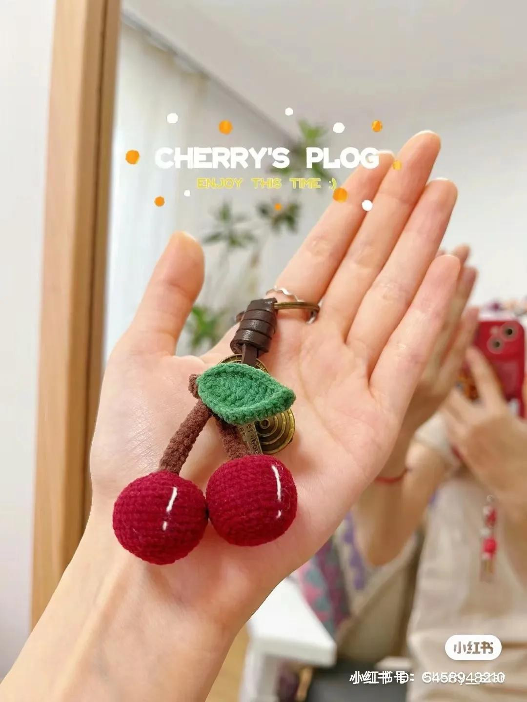 Crochet Pattern for Retro Cherry Keychain with Chart Instructions
