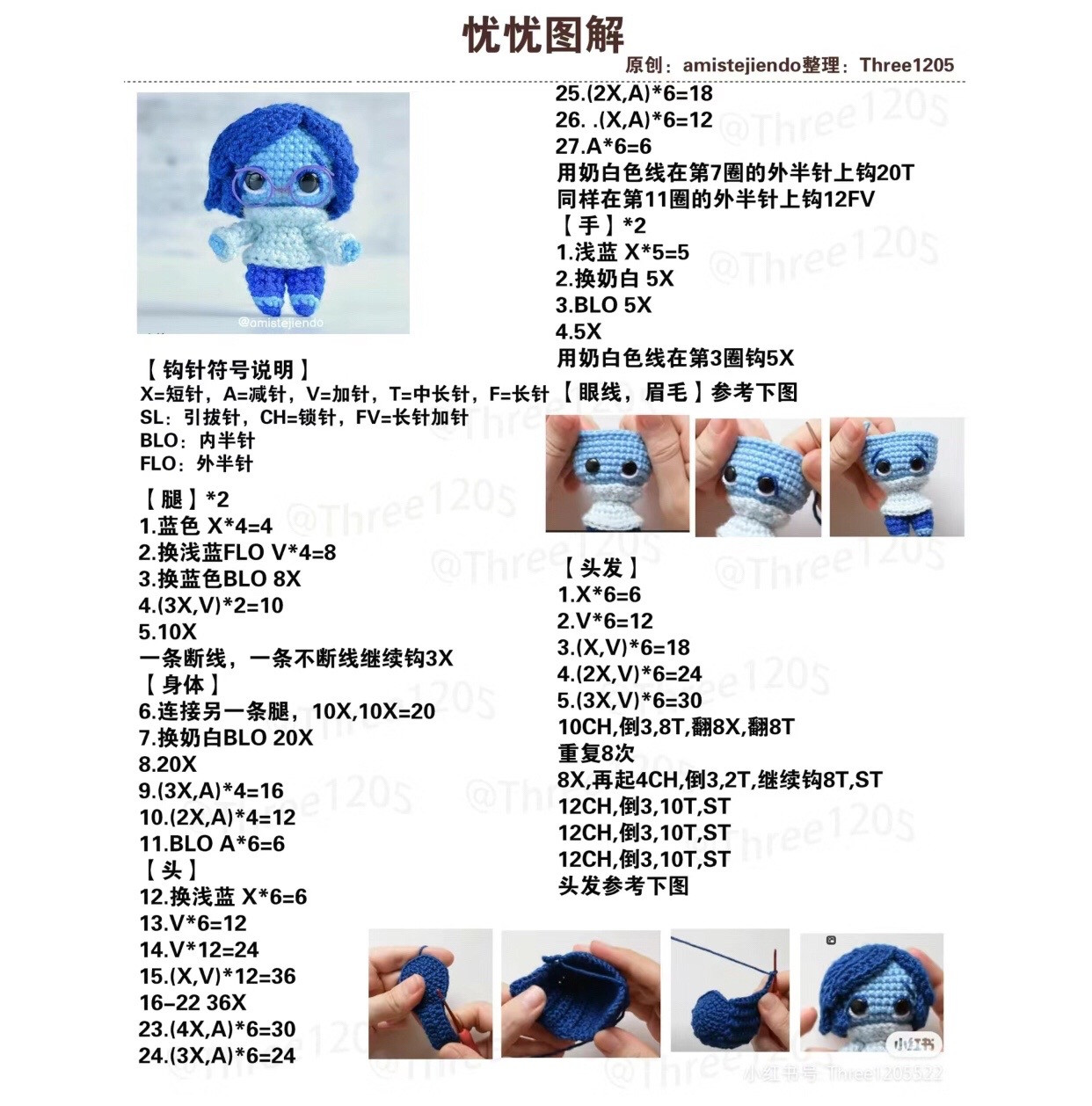 Crochet Pattern for Sadness Doll from Inside Out - Amigurumi Tutorial Chart