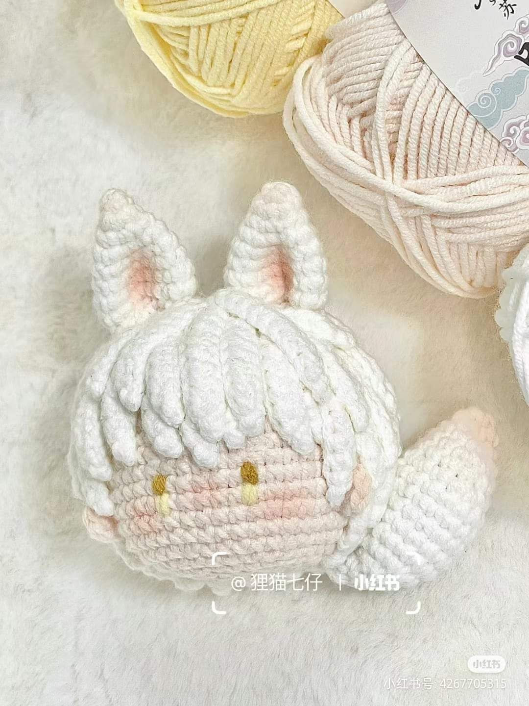 Crochet Pattern for Sariel Fox Ears Doll with White Hair