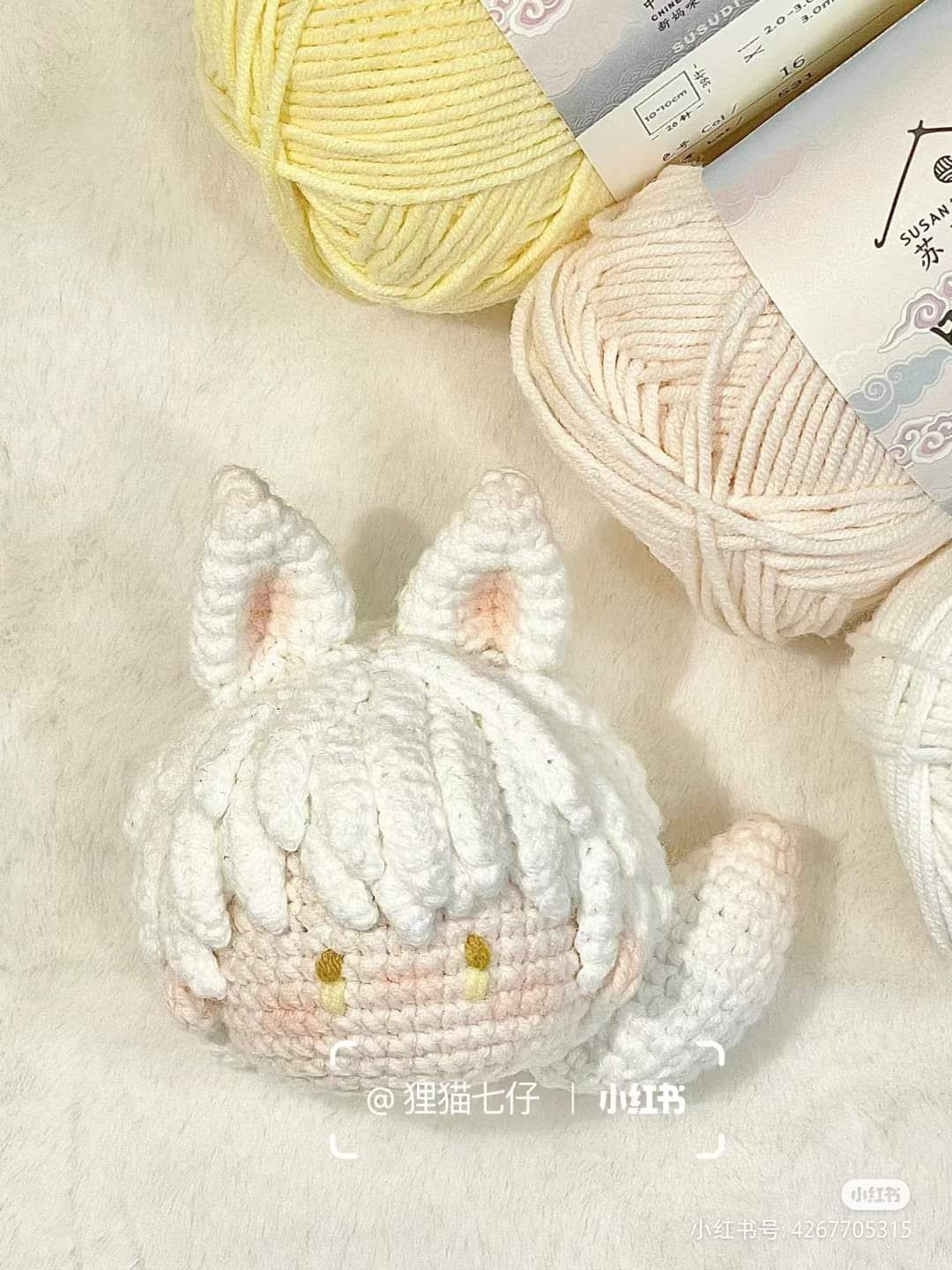 Crochet Pattern for Sariel Fox Ears Doll with White Hair