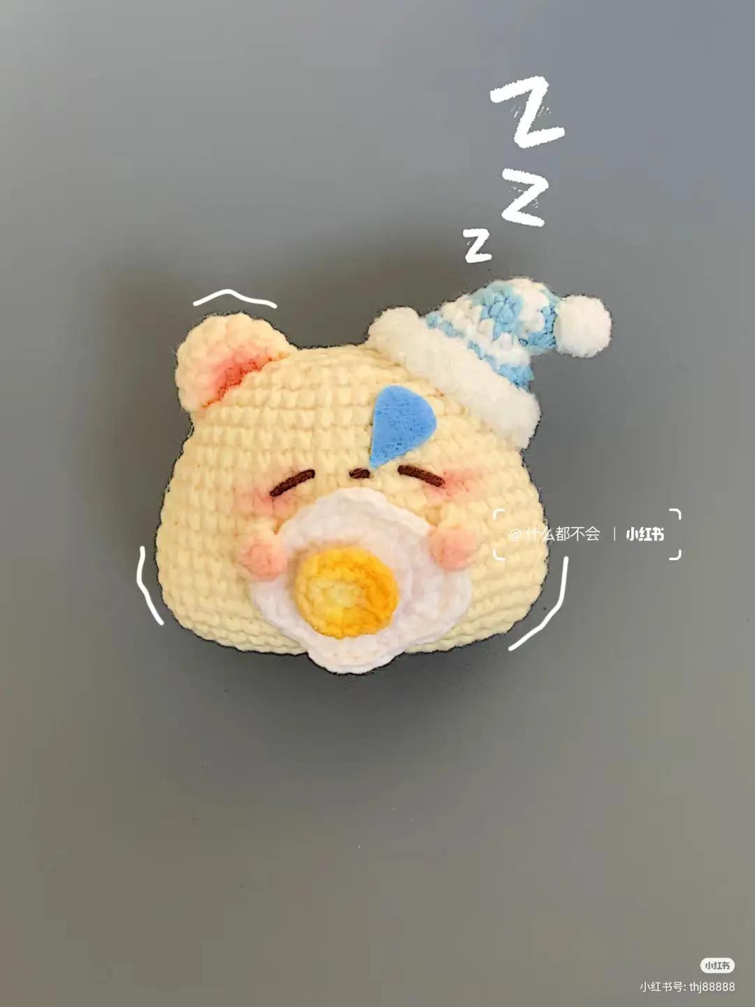 Crochet Pattern for Sleeping Rice Ball Bear with Hat and Egg