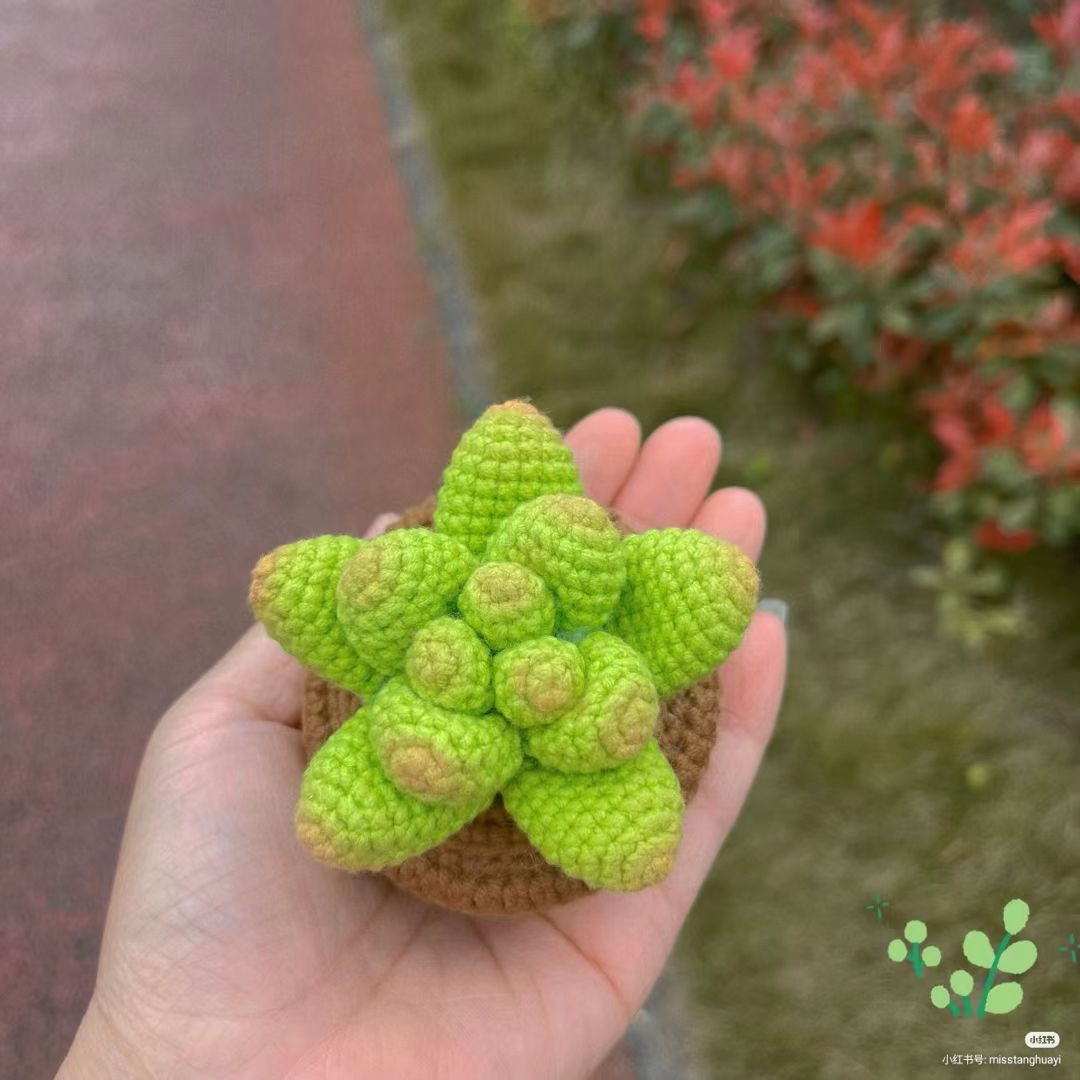 Crochet Pattern for Small Green Succulent Plant in Pot