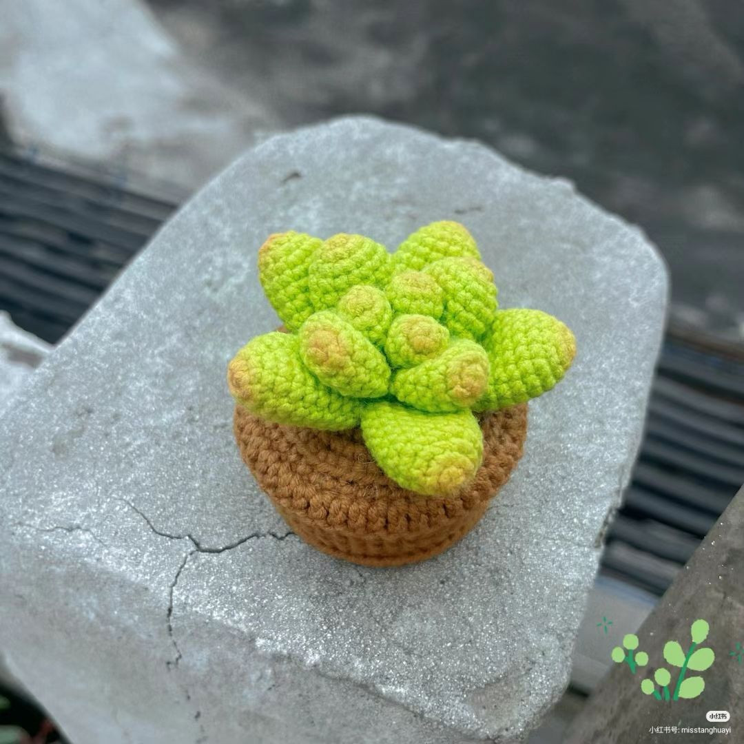 Crochet Pattern for Small Green Succulent Plant in Pot