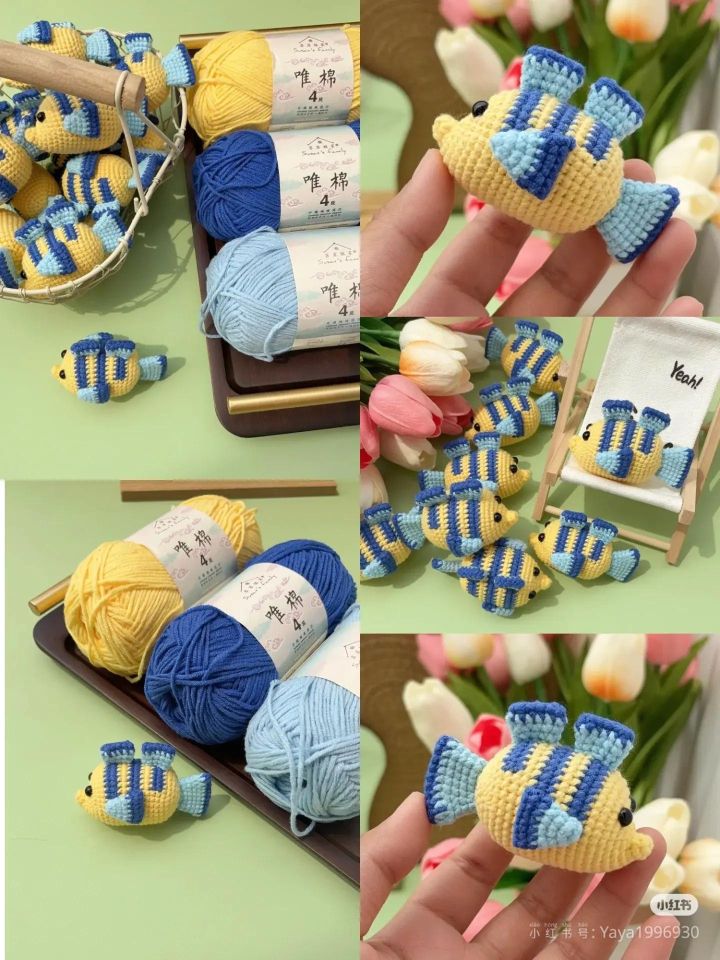 Crochet Pattern for Small Yellow and Blue Fish Amigurumi