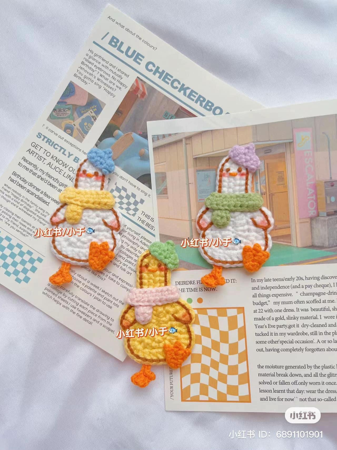 Crochet Pattern for Spring Outing and Scarf Ducks with Hats