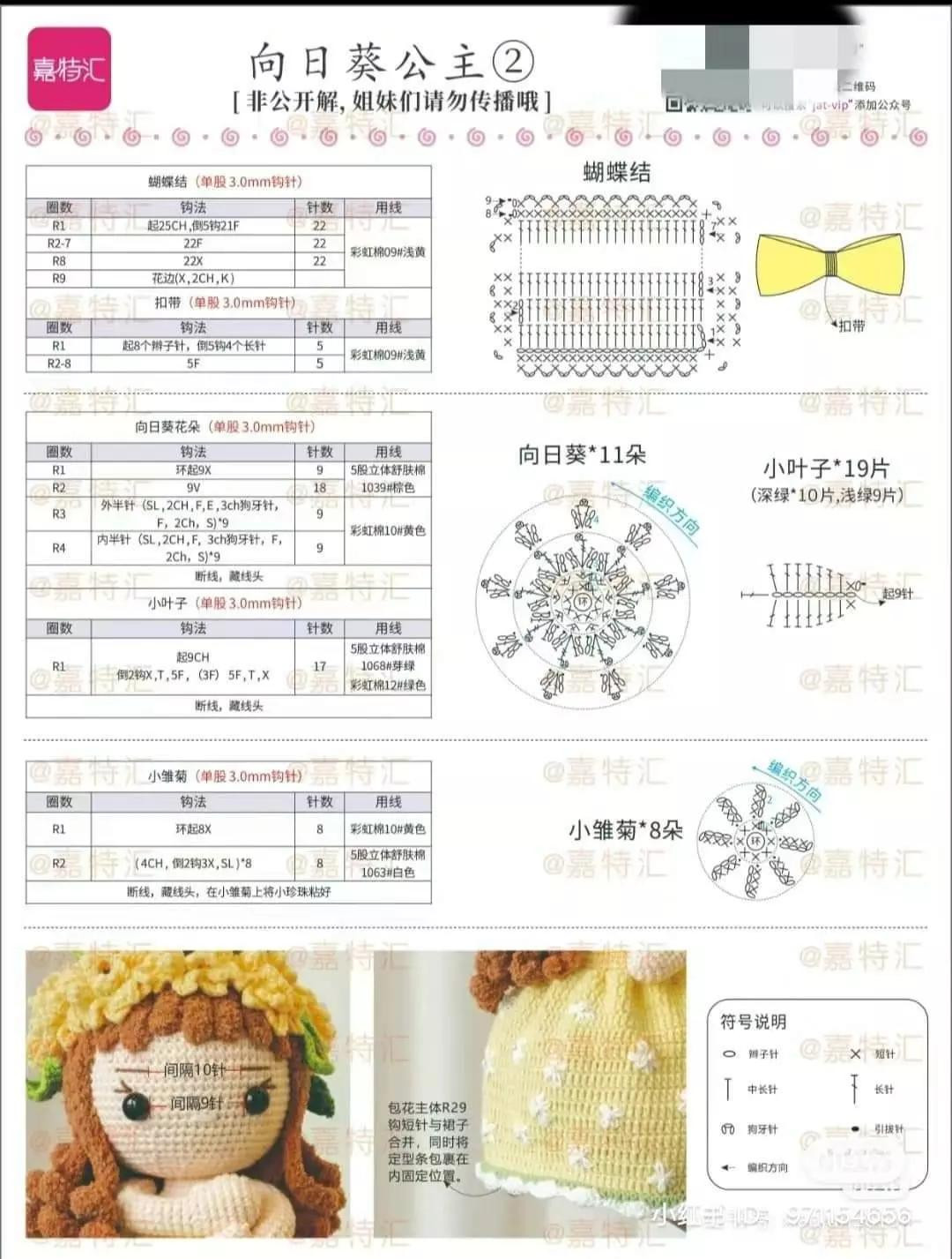 Crochet Pattern for Sunflower Princess Amigurumi Doll with Yellow Dress and Flower Crown
