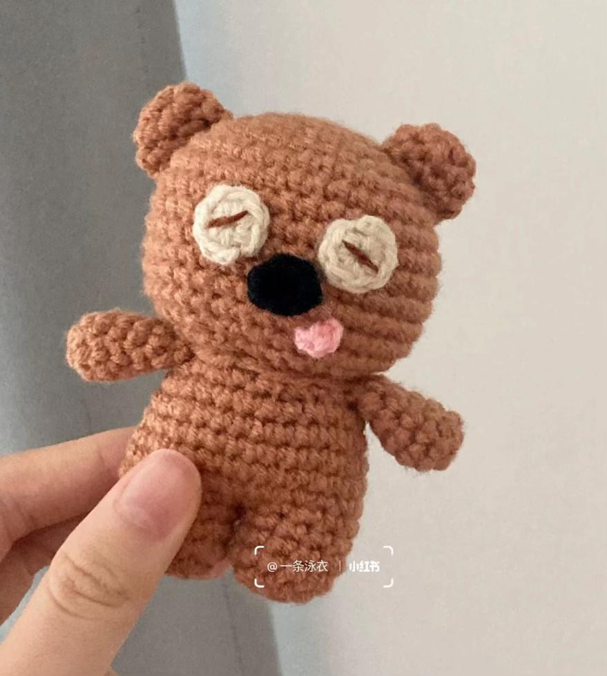 Crochet Pattern for Tim Bear: Cute Brown Teddy with Sticking Out Tongue, Complete Stitch Chart