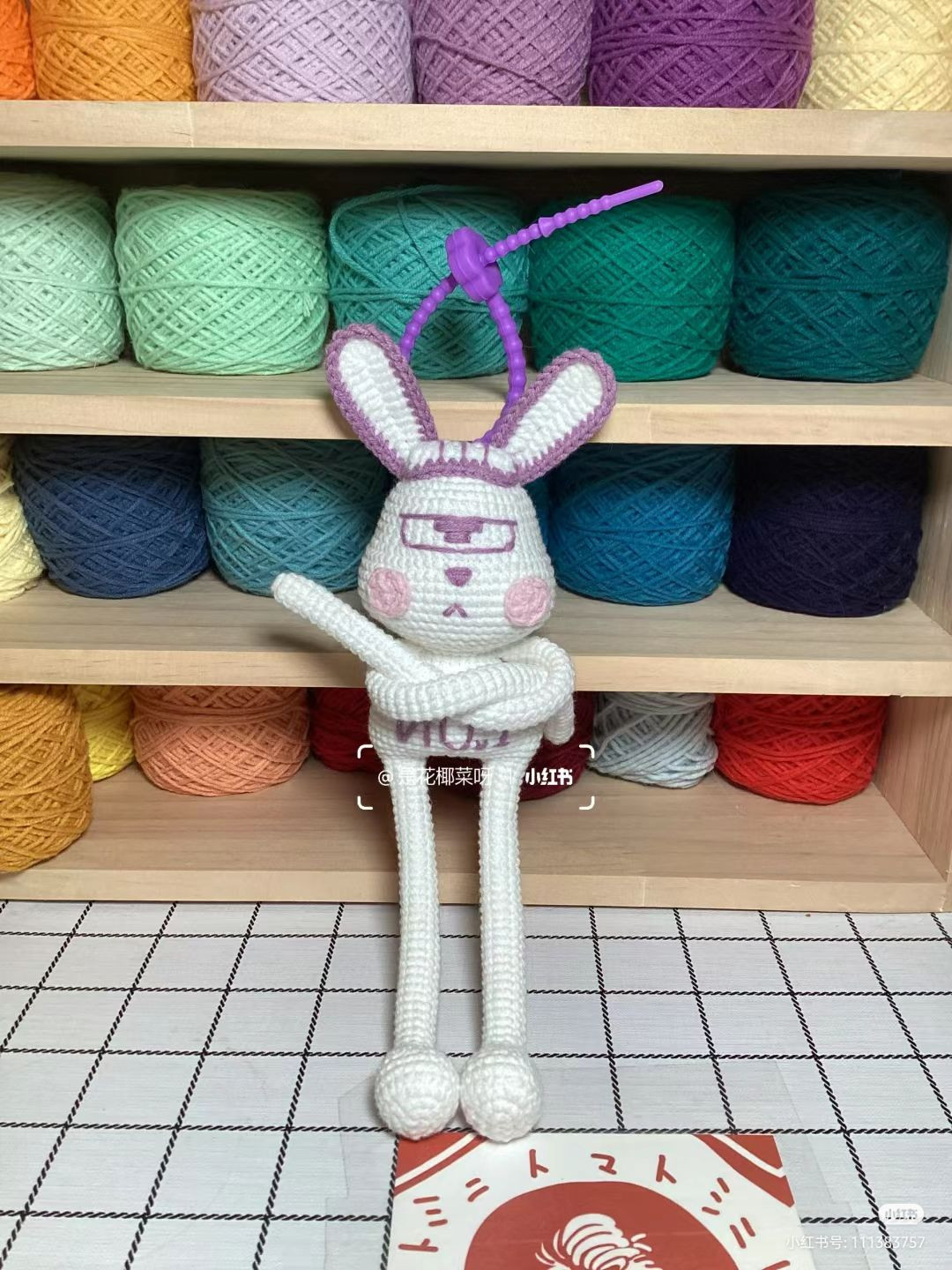 Crochet Pattern for White and Purple Dabbing Rabbit Amigurumi