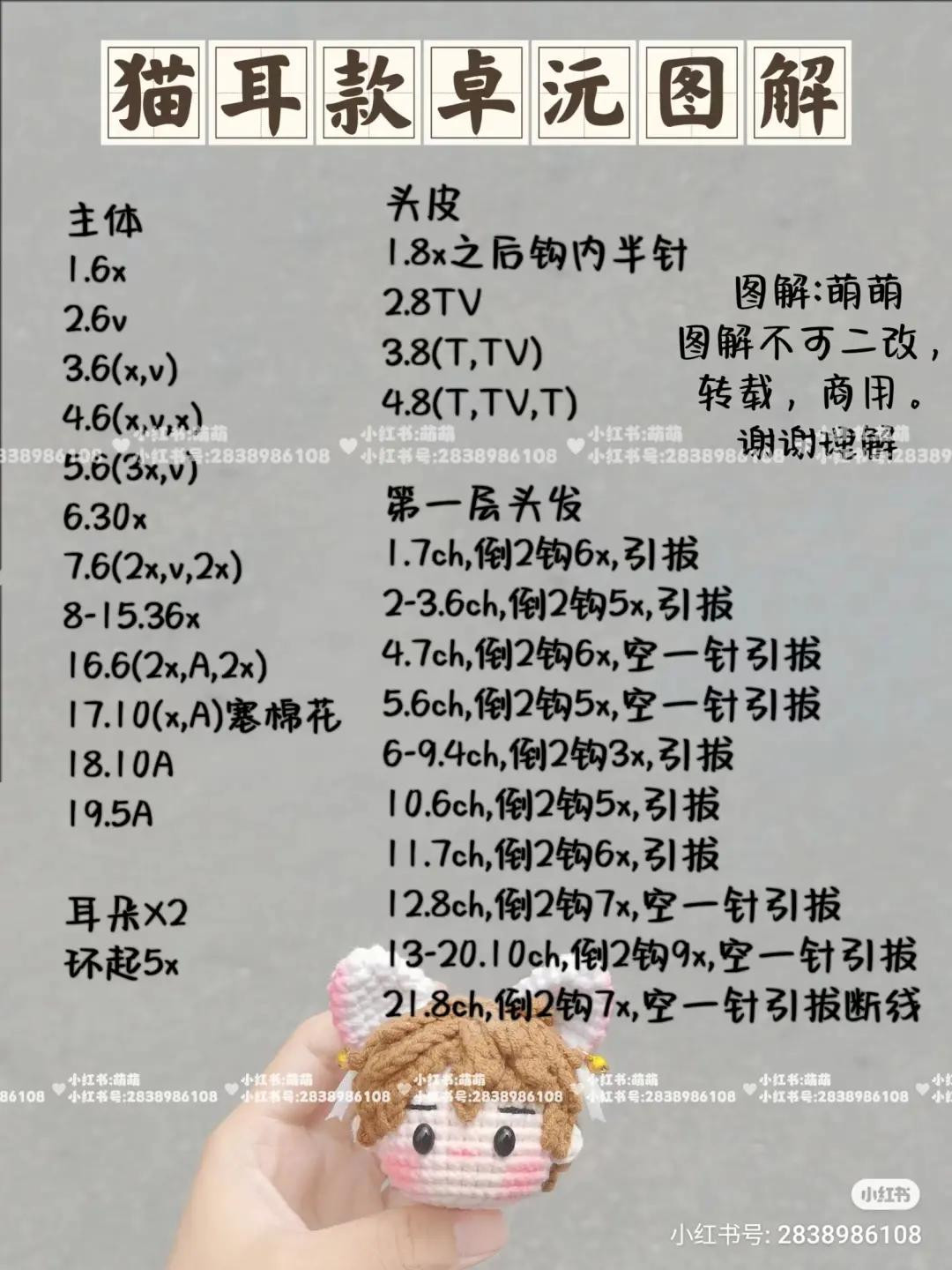 Crochet Pattern for Zhuo Yuan Cat Ears Amigurumi Doll