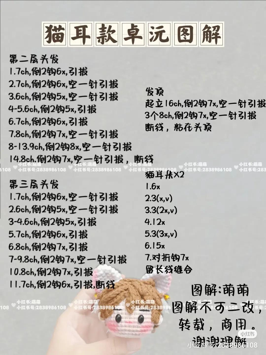 Crochet Pattern for Zhuo Yuan Cat Ears Amigurumi Doll