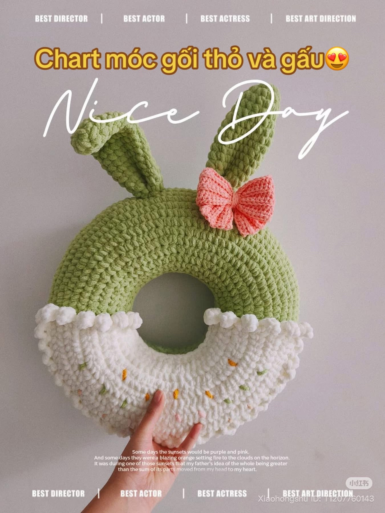 Crochet Pattern: Giant Donut Pillow with Bunny and Bear Ears