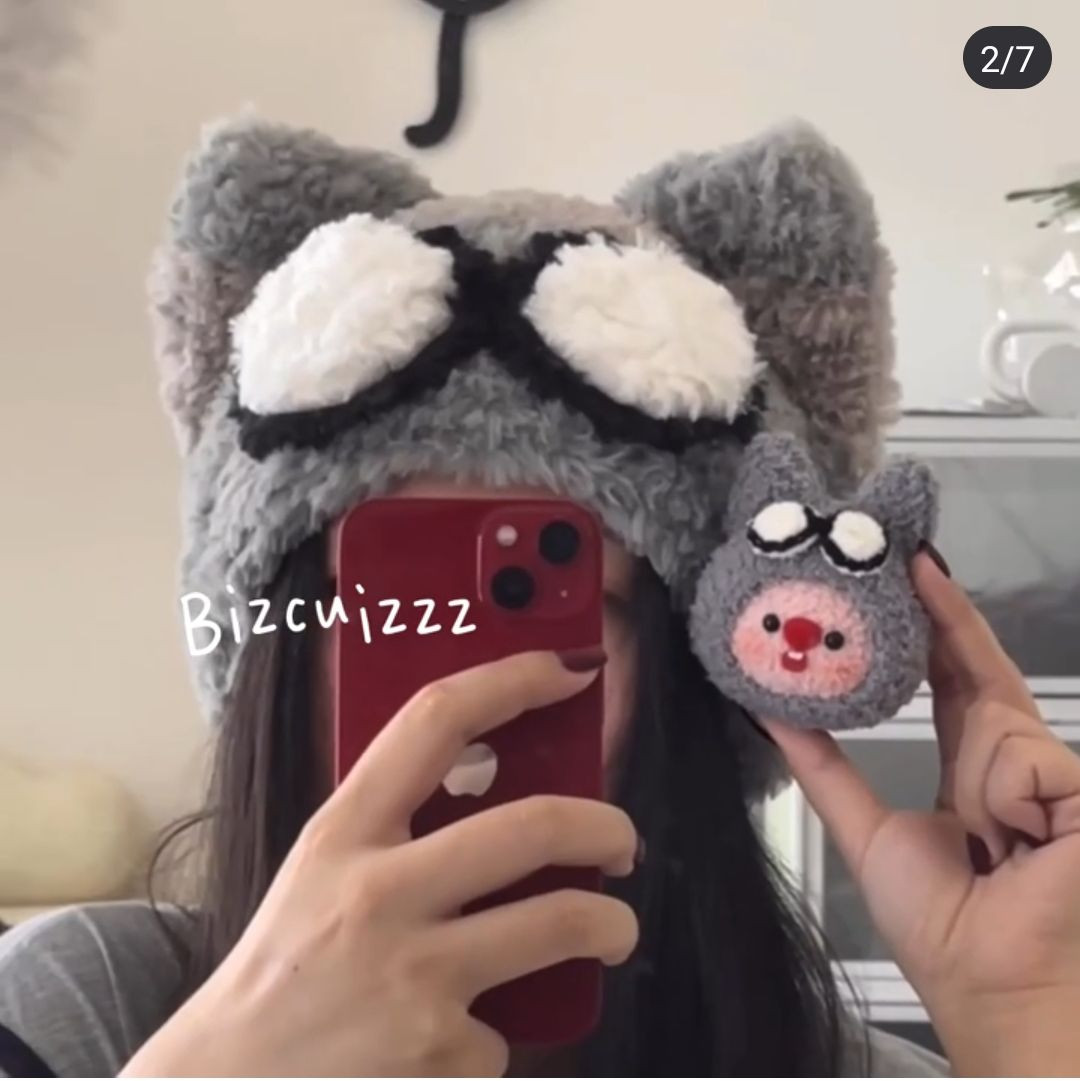 Crochet Pattern: Grey Cement Cat Ear Hat with Glasses