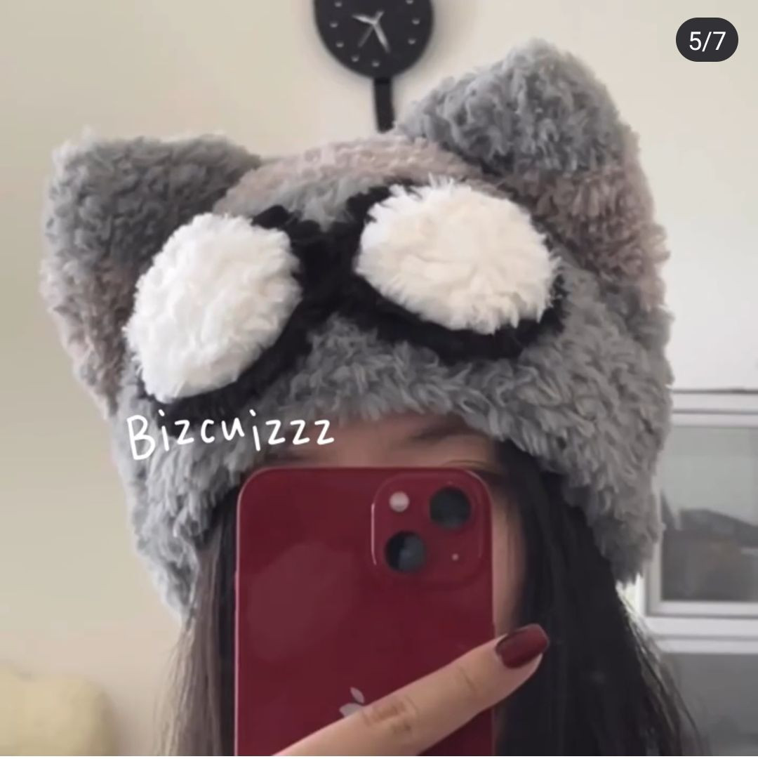Crochet Pattern: Grey Cement Cat Ear Hat with Glasses