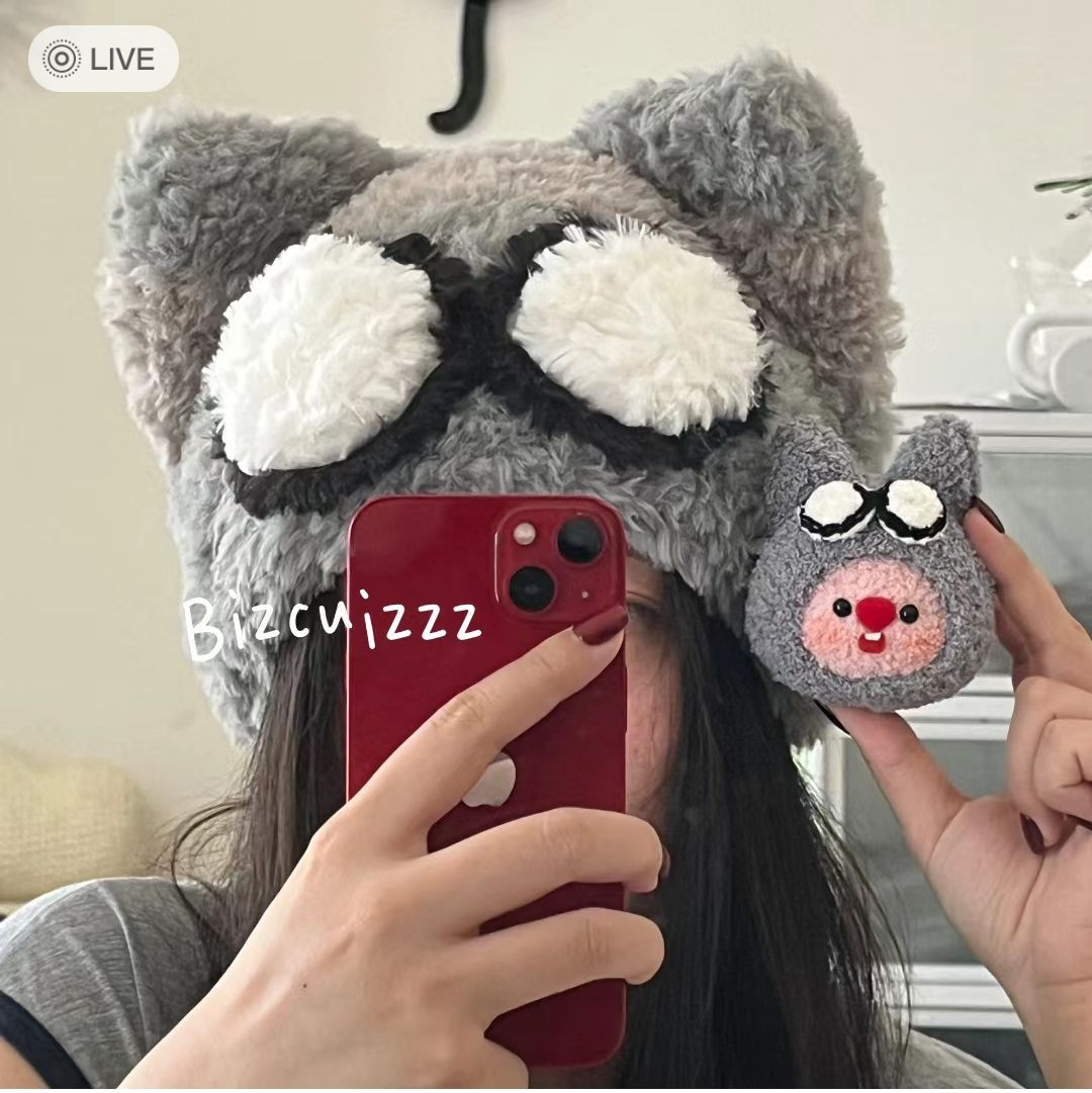 Crochet Pattern: Grey Cement Cat Ear Hat with Glasses