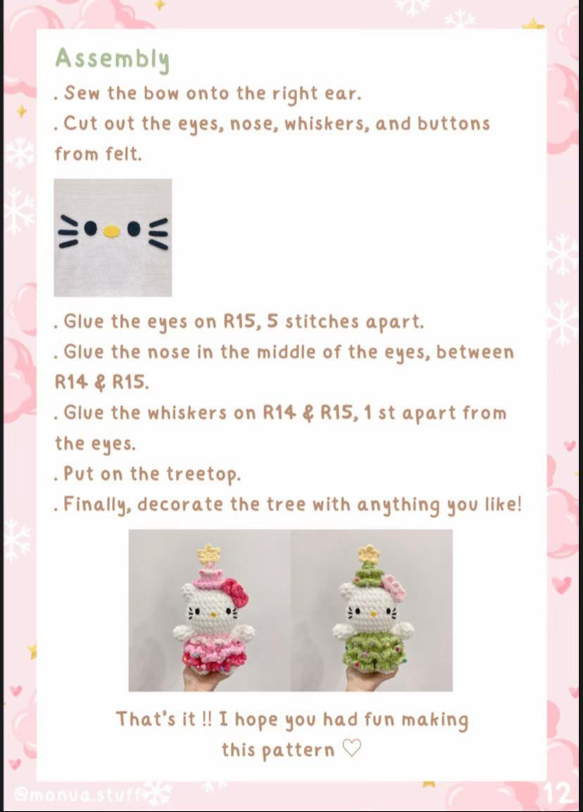 Crochet Pattern: Hello Kitty Christmas Tree Amigurumi Doll