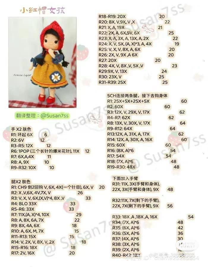 Crochet Pattern: Little Red Riding Hood Doll Chart