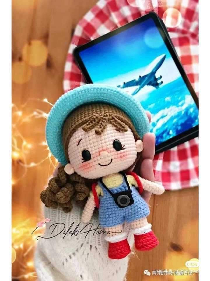 Crochet Pattern: Nellie Girl Amigurumi with Blue Hat and Red Backpack