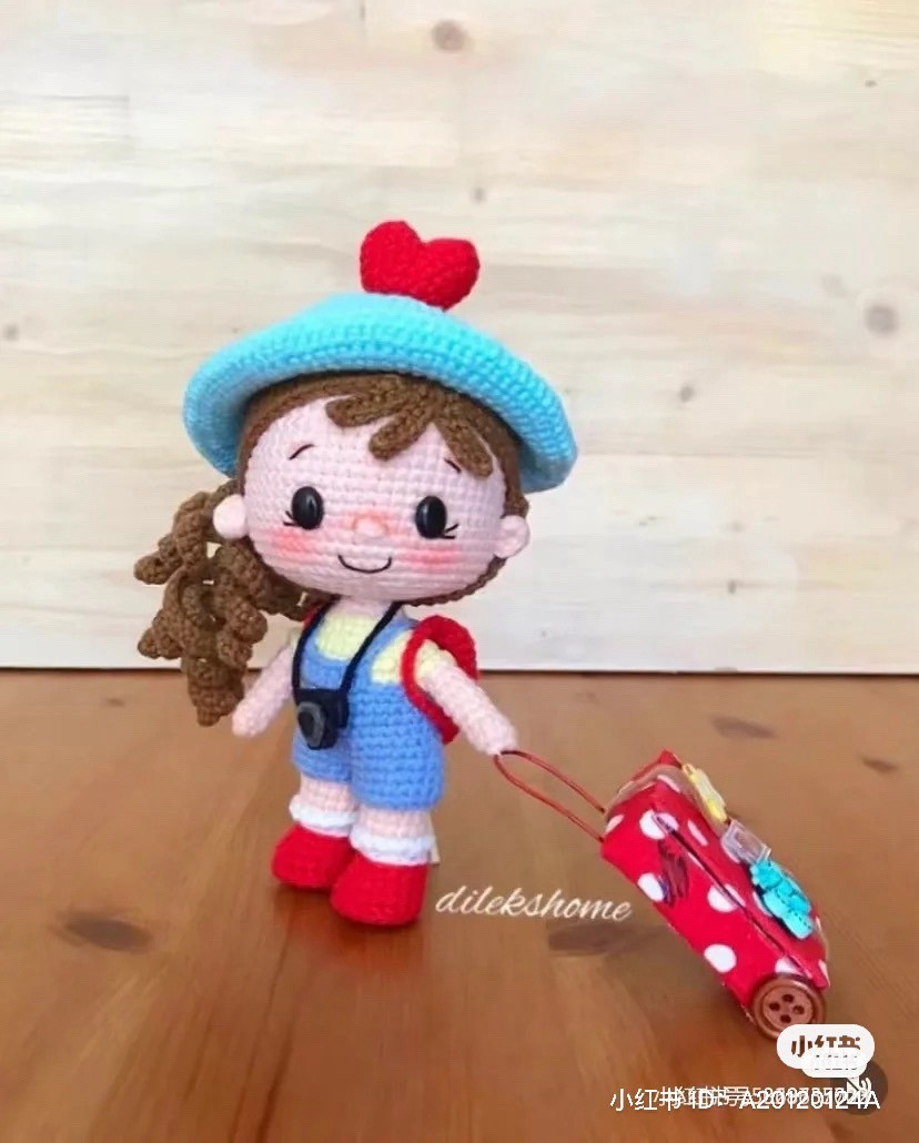 Crochet Pattern: Nellie Girl Amigurumi with Blue Hat and Red Backpack