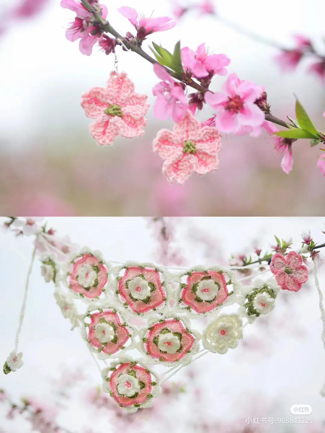 Crochet Pattern: Pink and White Floral Headband with Pentagonal Motifs, Earrings, and Hair Clips