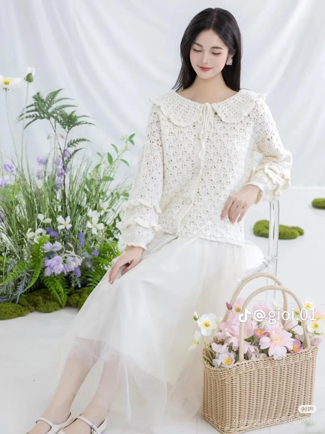 Crochet Pattern: Purple Ruffle Collar Cardigan with Detailed Chart and Measurements