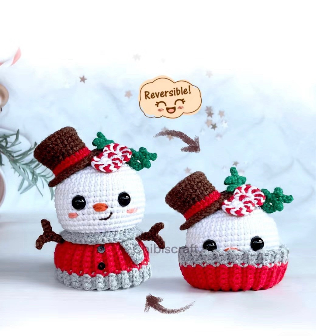 Crochet Pattern: Reversible Snowman Cupcake Amigurumi Tutorial