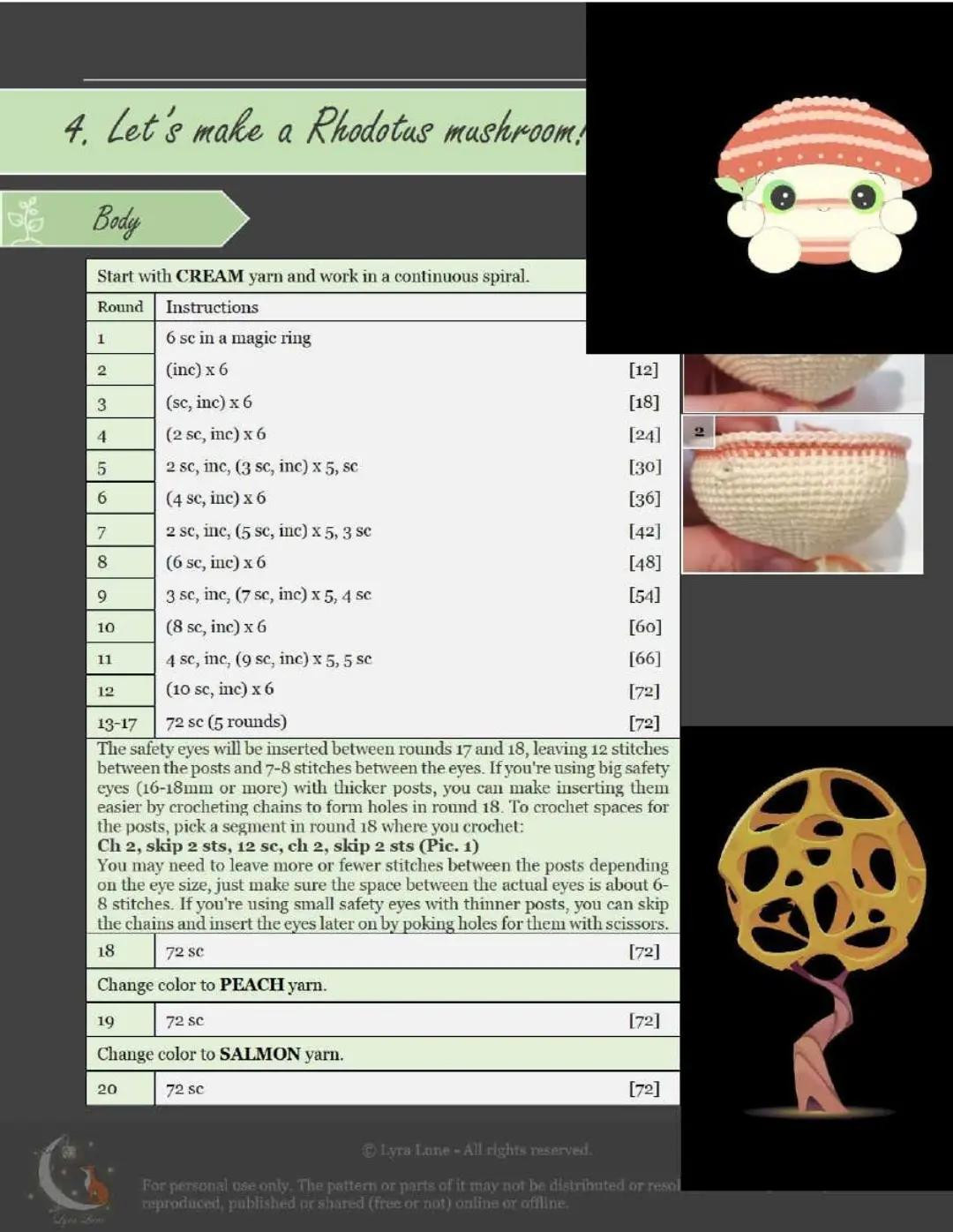 Crochet Pattern: Rhodotus Mushroom Amigurumi Doll