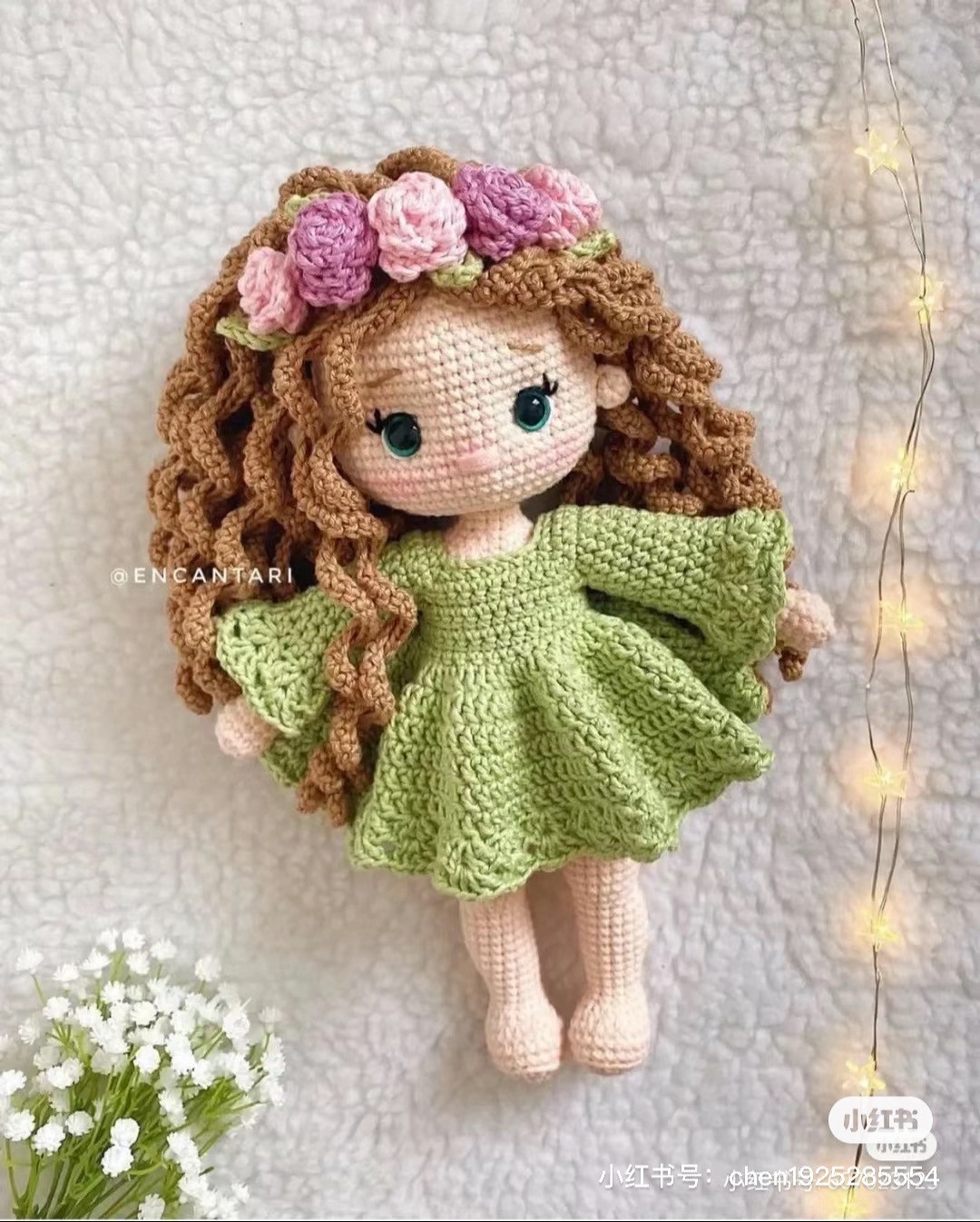 Crochet Pattern: Rosalinda Doll with Green Dress and Flower Crown