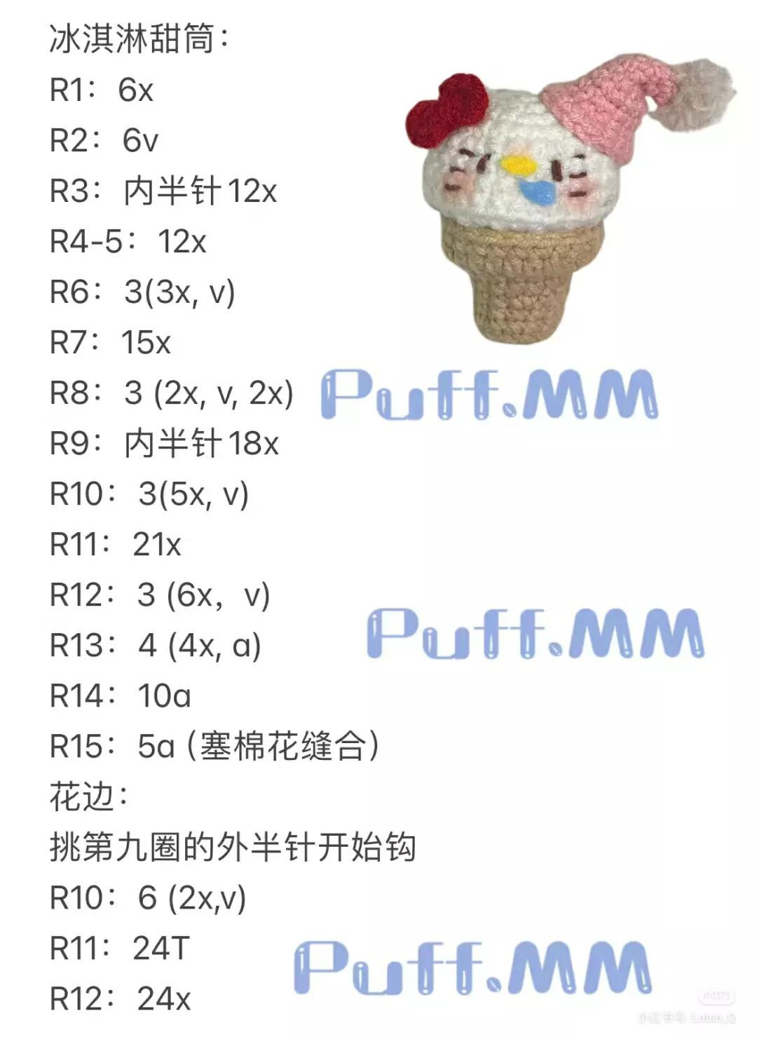 Crochet Pattern: Sleepy Kitty Ice Cream Cone Amigurumi Chart