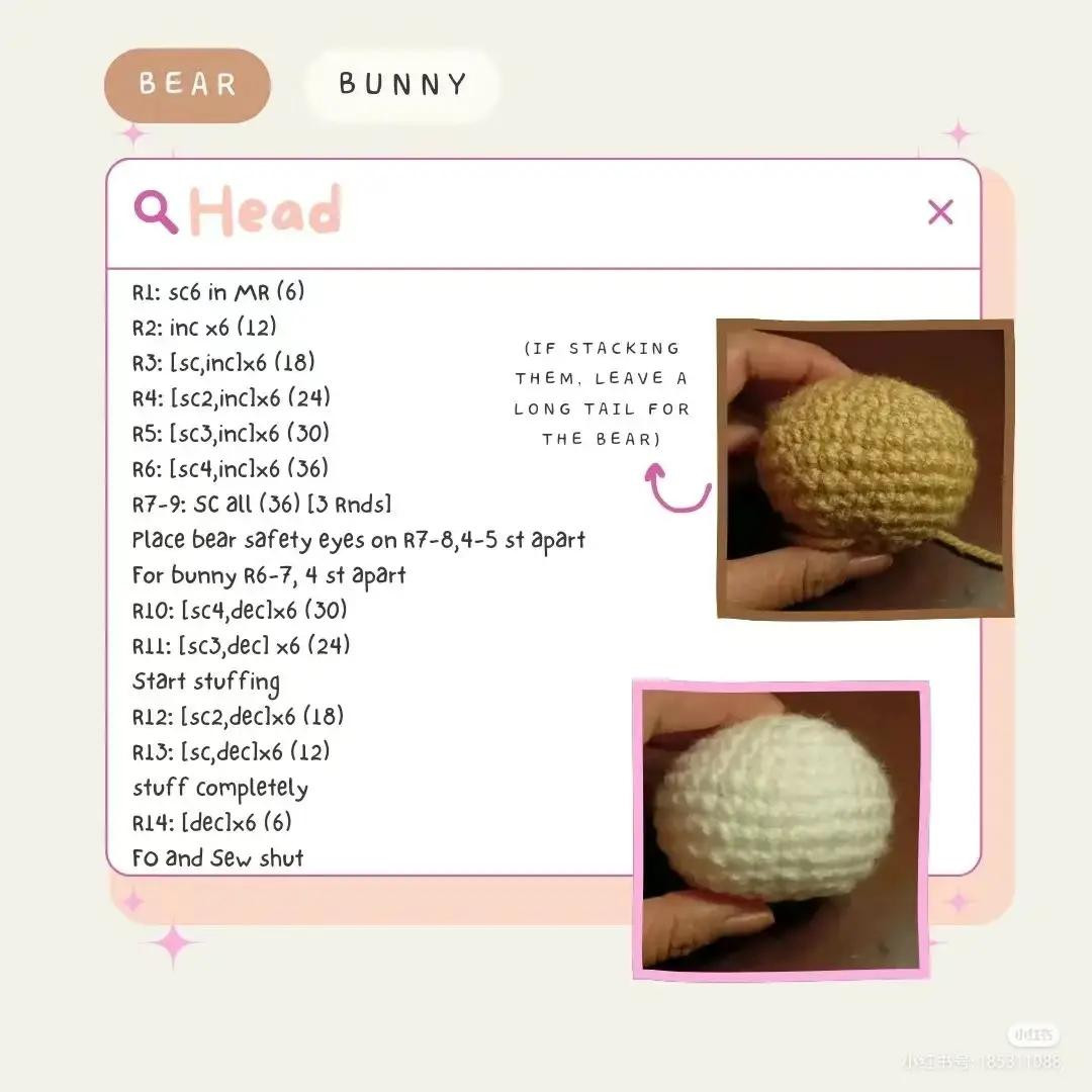 Crochet Pattern: Stacked Bear and Bunny Amigurumi Doll