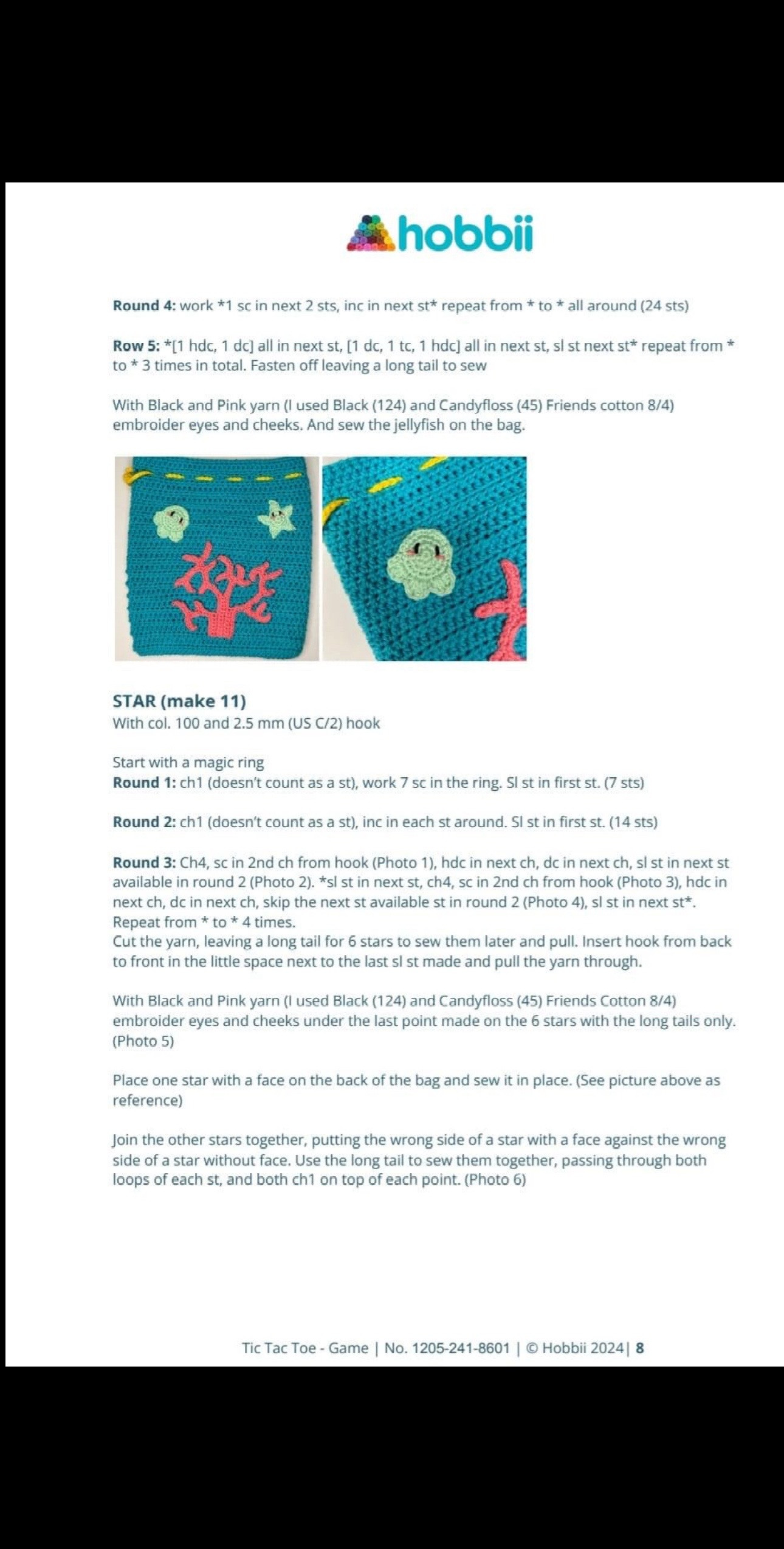Crochet Pattern: Tic Tac Toe Game Bag with Sea Stars and Snails