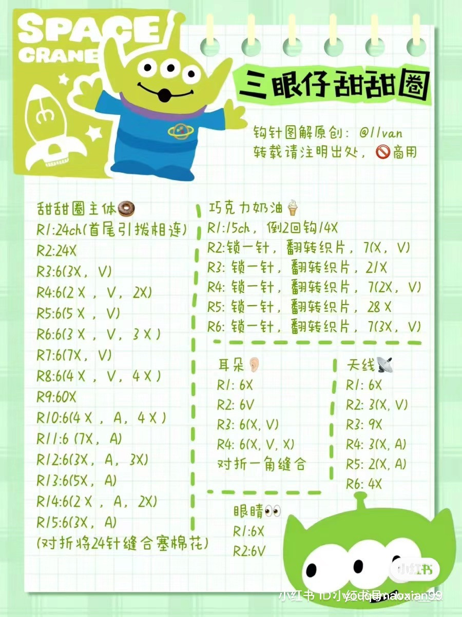 Crochet Pattern: Toy Story Three-Eyed Alien Donut Amigurumi