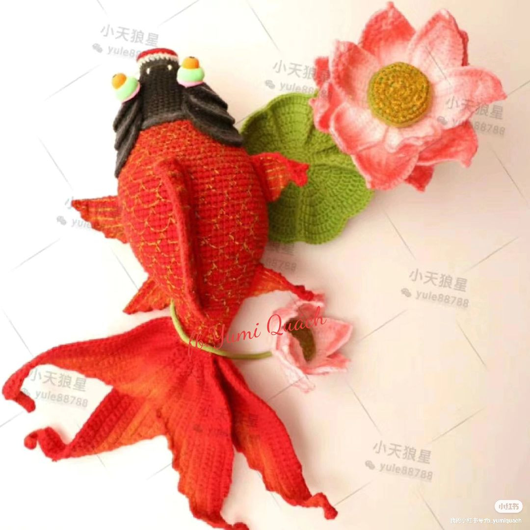 Crochet Pattern: Traditional Chinese Girl Doll and Red Koi Fish with Lotus Flower