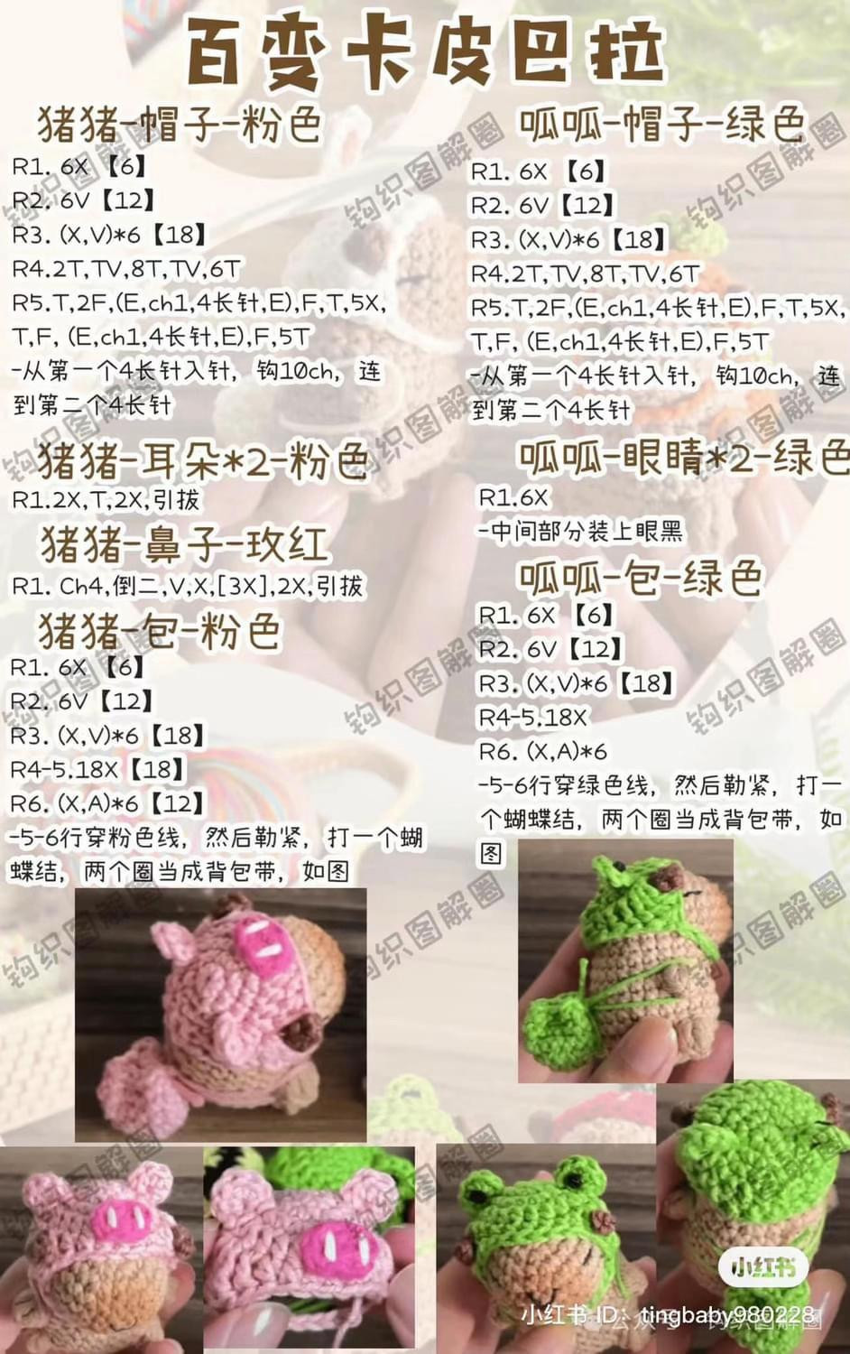 Crochet Pattern: Transformable Capybara Amigurumi with Rabbit, Carrot, Pig, Frog, Strawberry and Bee Outfits