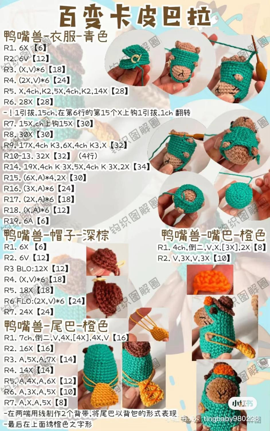 Crochet Pattern: Transformable Capybara Amigurumi with Rabbit, Carrot, Pig, Frog, Strawberry and Bee Outfits